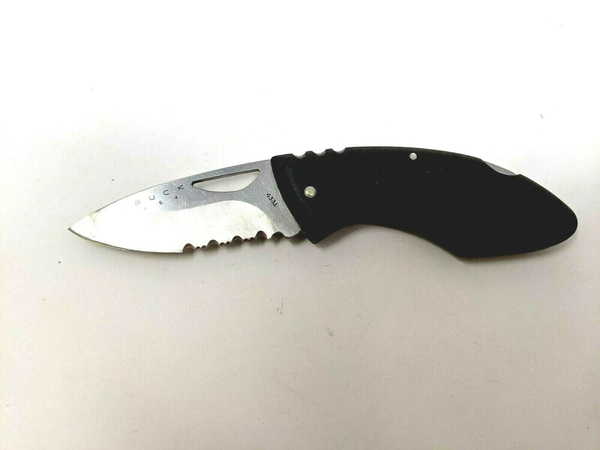 Buck USA 433 Folding Pocket Knife Combo Stainless Steel Blade Black Ha ...