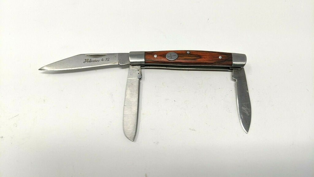 Christian 3 Blade Stockman Folding Pocket Knife Hebrews 4:12 Inscribed ...