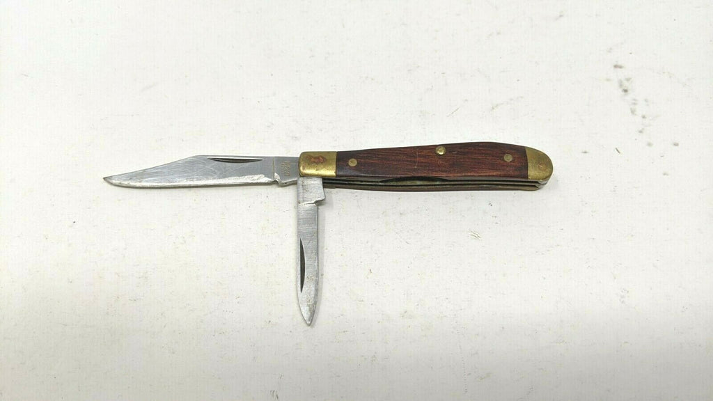 Vintage Sears 2 Blade 95420 Folding Pocket Knife Wood 3 Pin Handle w/B ...