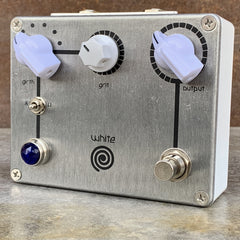 White Spiral Boost features brushed aluminum with white knobs, handmade by Tom Cram.