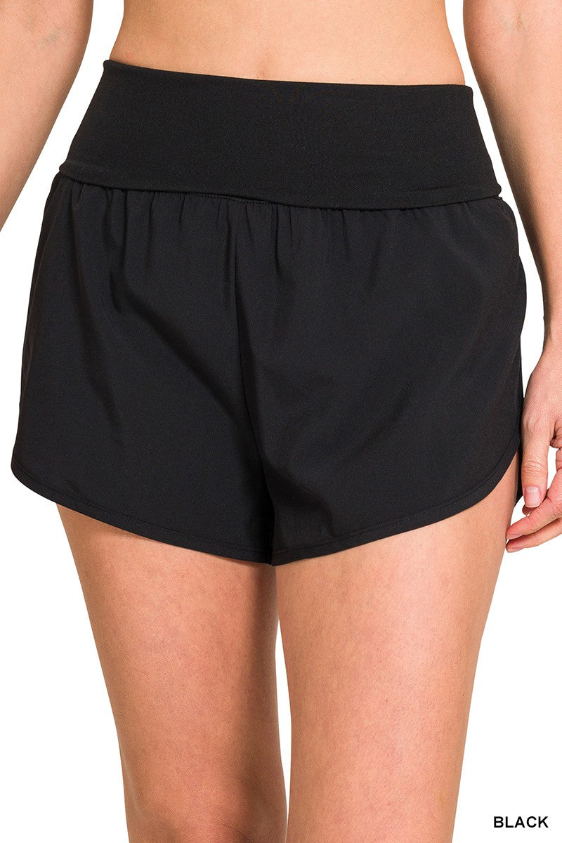 High Waisted Band Fold Over Running Shorts