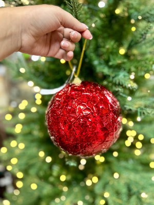 6 Inch Red Crinkle Foil Ball Ornament - TMIGifts