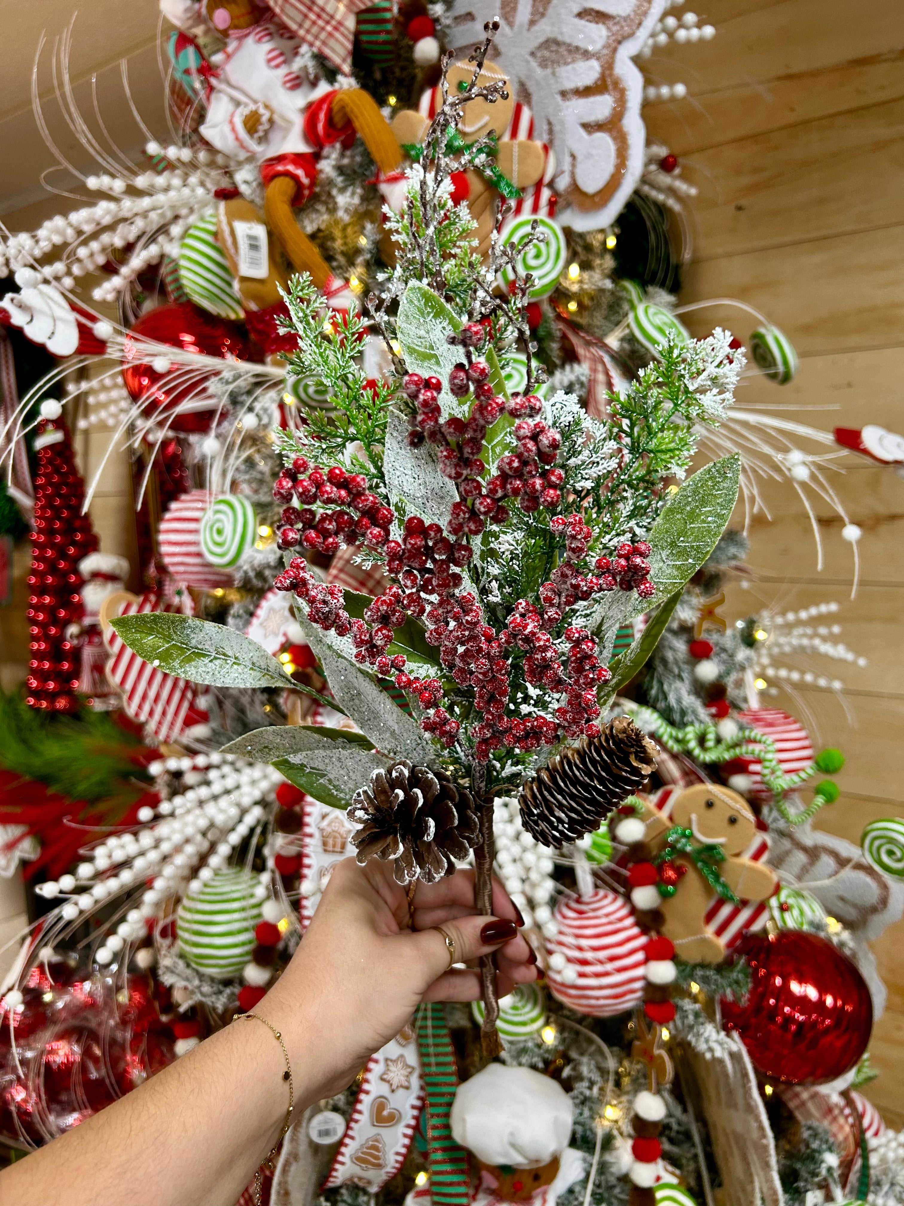 18 Inch Red Berry Pinecone And Twig Pine Pick