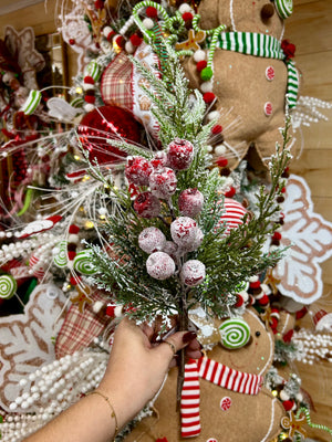 17 Inch Snow Ice Red Berry Pine Pick - TMIGifts