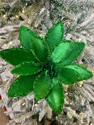 20 Inch Emerald Green Satin And Glitter Poinsettia - TMIGifts