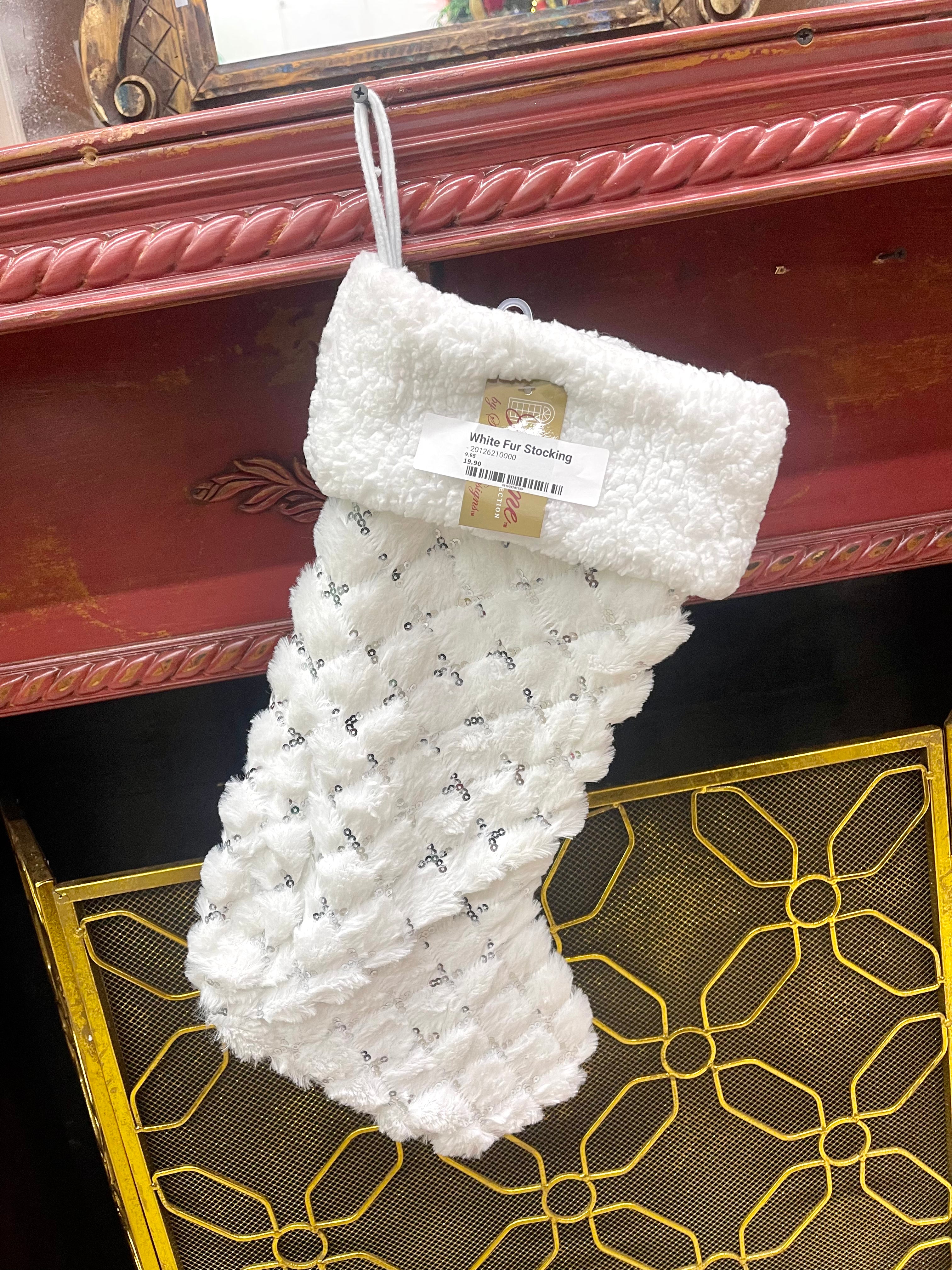 White Glitter Sequin Fur Stocking