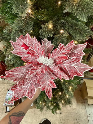 27 Inch Red Snow Covered Poinsettia Stem - TMIGifts