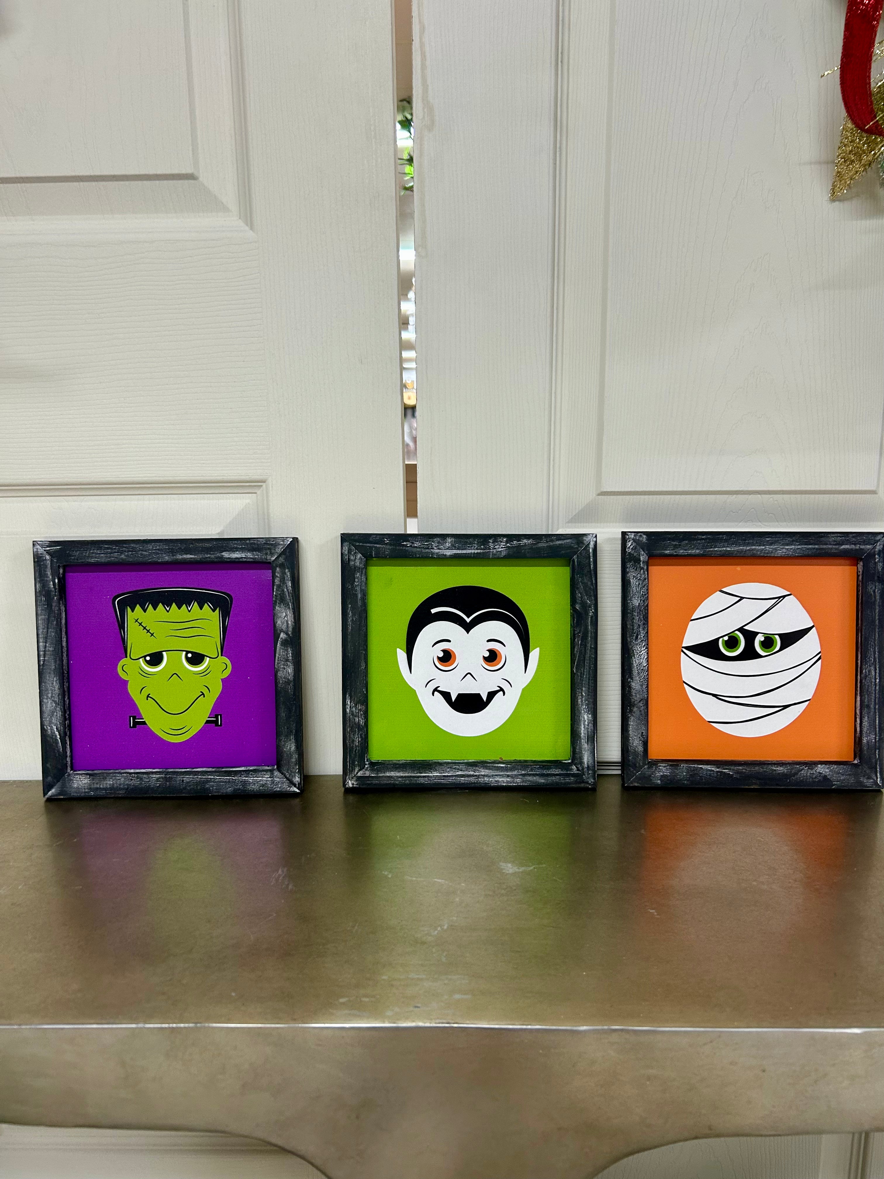 8 Inch Square Wood Halloween Sign Three Styles