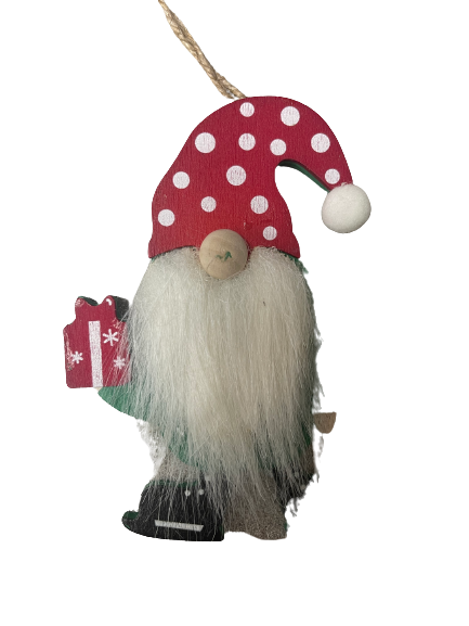 Green Hanging Gnome Ornament With Polka Dot Hat