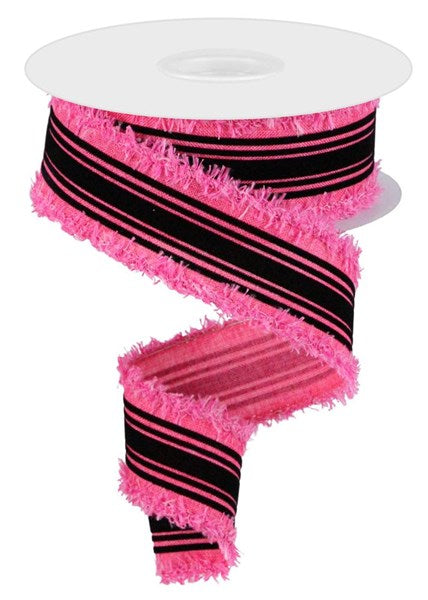 1.5 Inch By 10 Yards Velvet Hot Pink And Black Vertical Lines