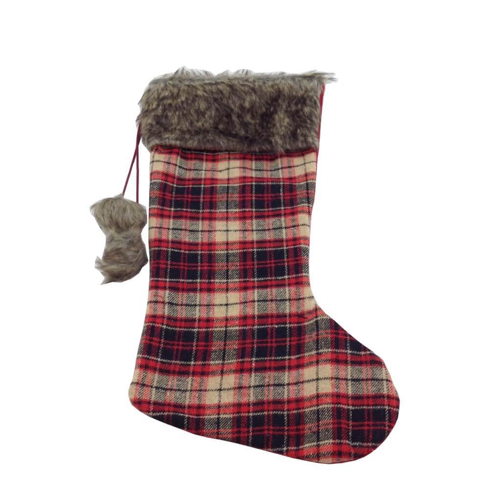 Fabric Christmas Stocking Red And Black Plaid with Faux Fur Top 2 Styl ...