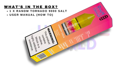 Cherry Cola RandM Tornado 9000 Nic Salt What's In The Box Image - UK Vape World