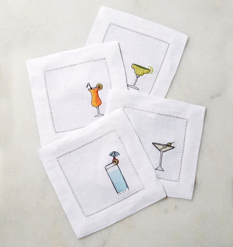 Cheers Napkins, Embroidered Cocktail Napkins