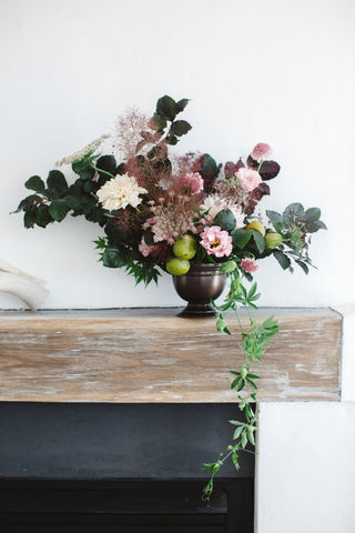 Floral arrangement on a mantle