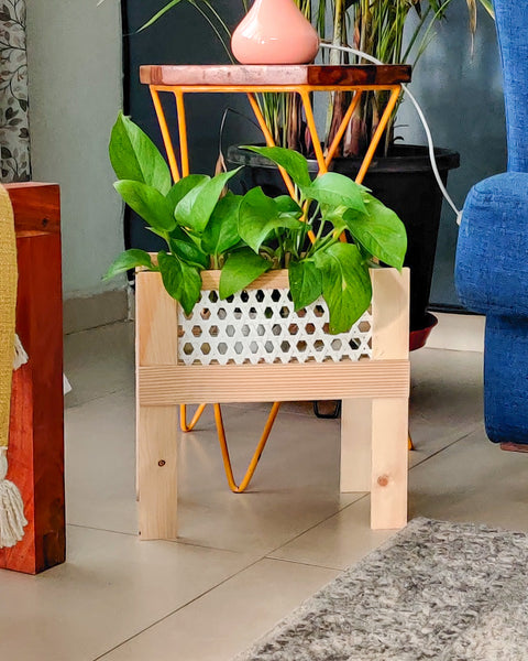 Planter stand made with bamboo mesh