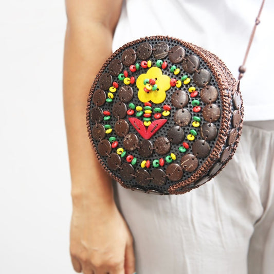 DAISYLIFE Natural, Eco-friendly and spacious colorful Coconut Shell sling bag for everyday use