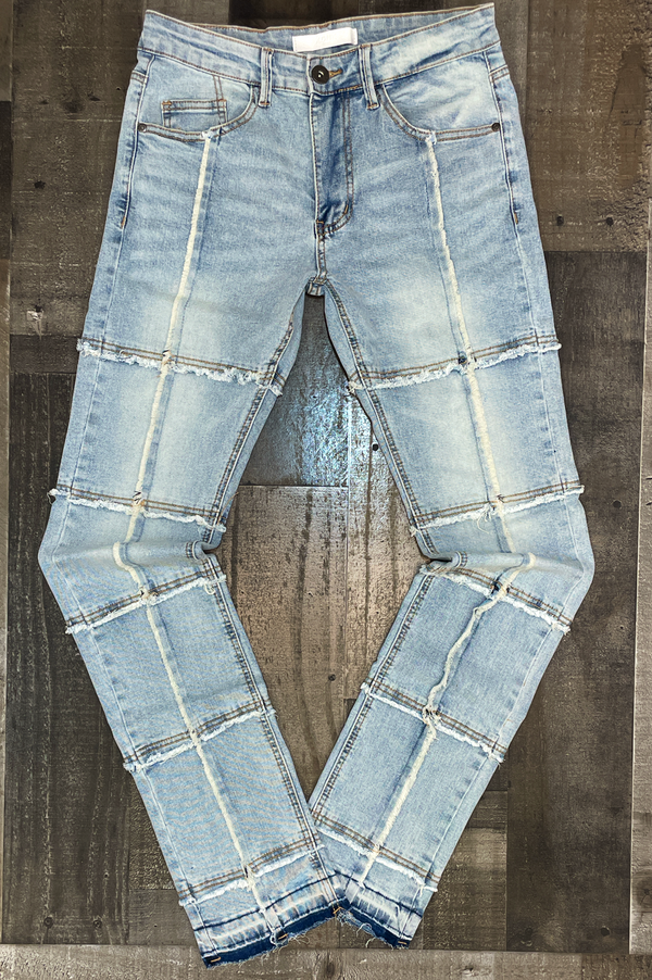KDNK - stacked cut and sew jeans (blue) – Major Key Clothing Shop