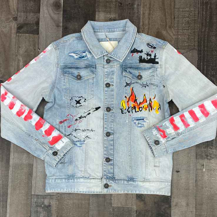 Kloud 9- denim jacket w/graffiti sides – Major Key Clothing Shop