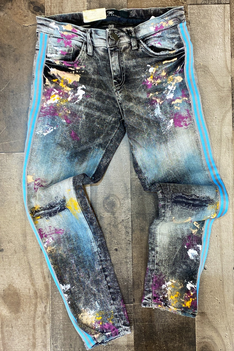 Hand Painted Jeans, Abstract face, Patched Denim
