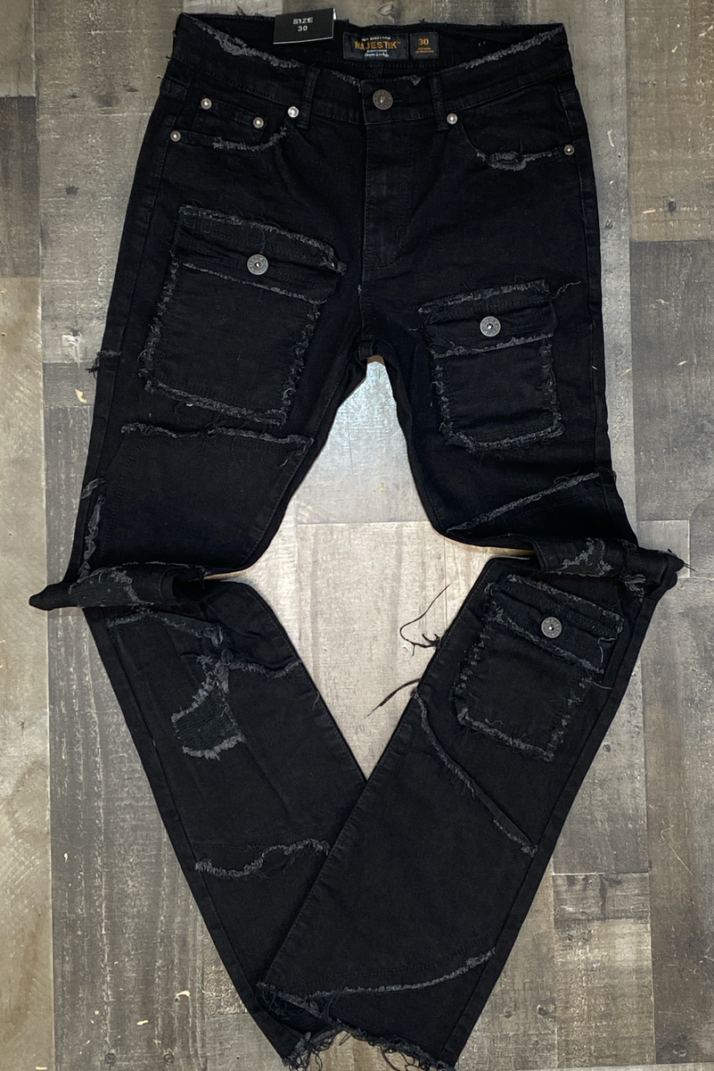 Majestik- Oversized pocket stacked denim jeans – Major Key Clothing Shop