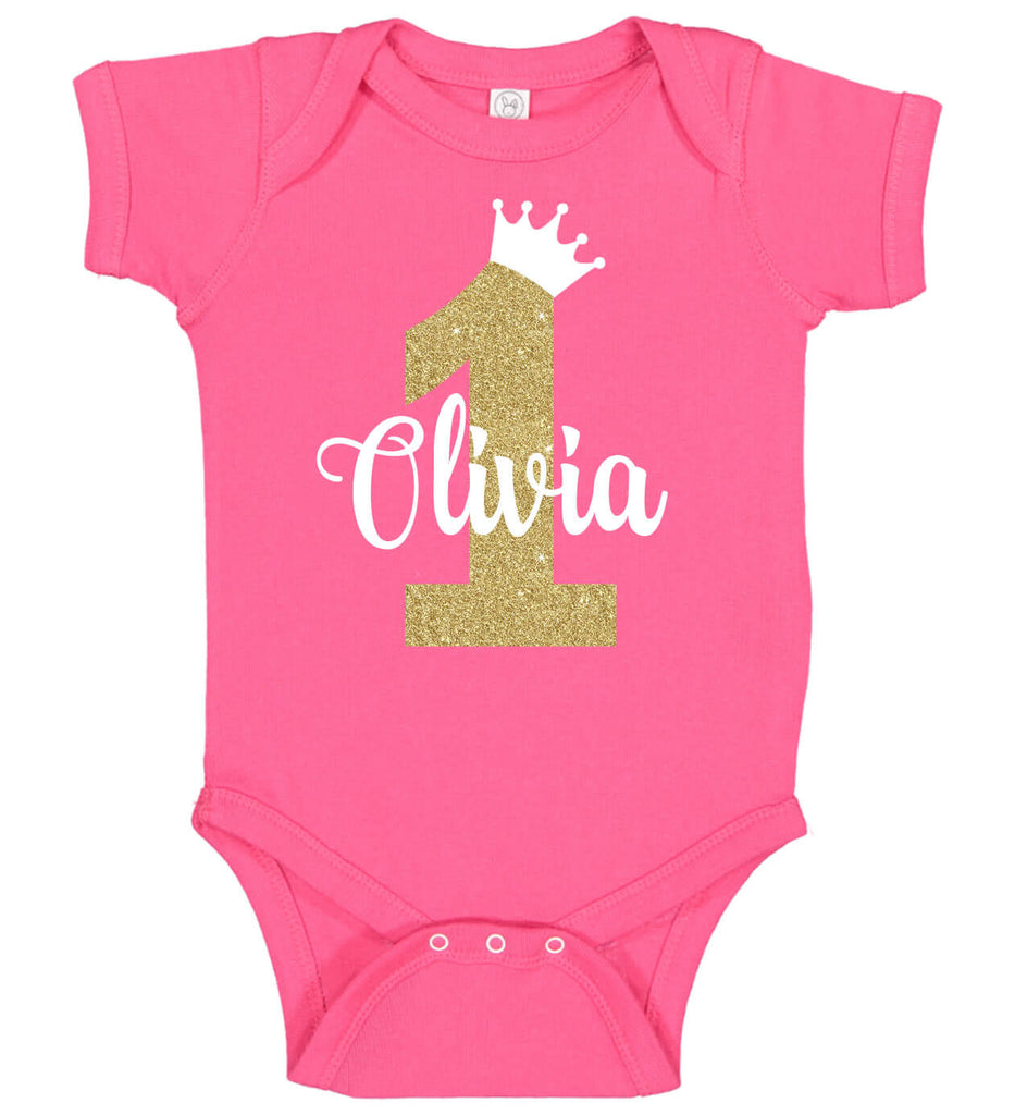 1st Birthday Bodysuit With Crown Personalized Babies