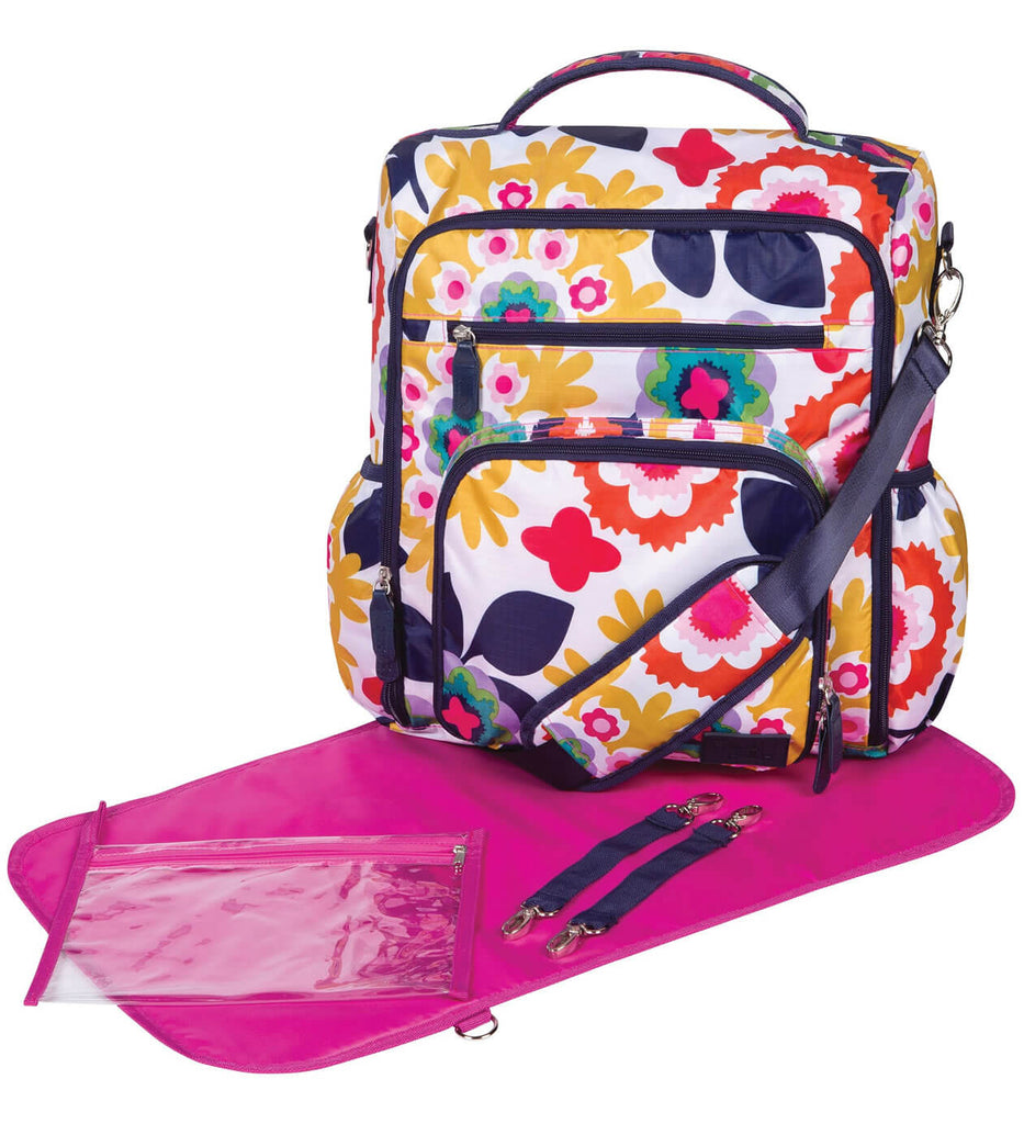 Monogrammed Backpack Diaper Bag - Colorful Floral – Personalized Babies
