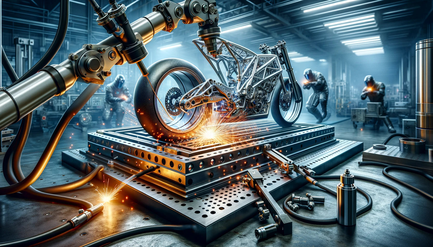Motorcycle Tubular frame welding fixture with robot welding