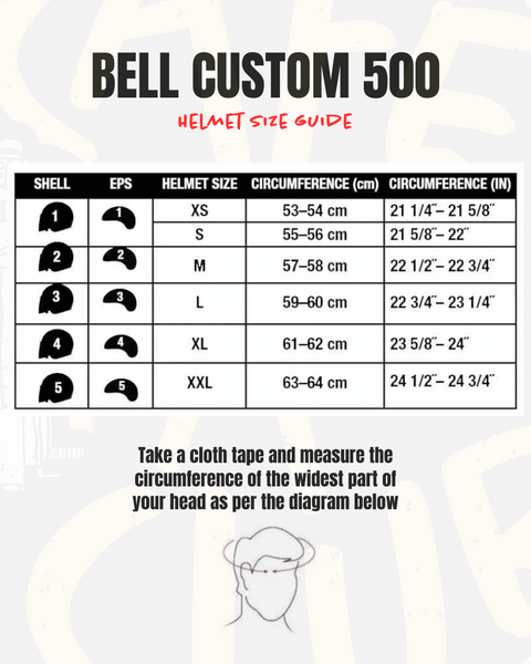 bell custom 500 size guide