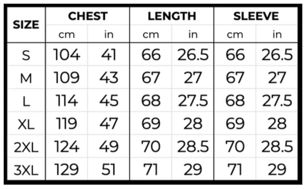 size guide black hawk jacket