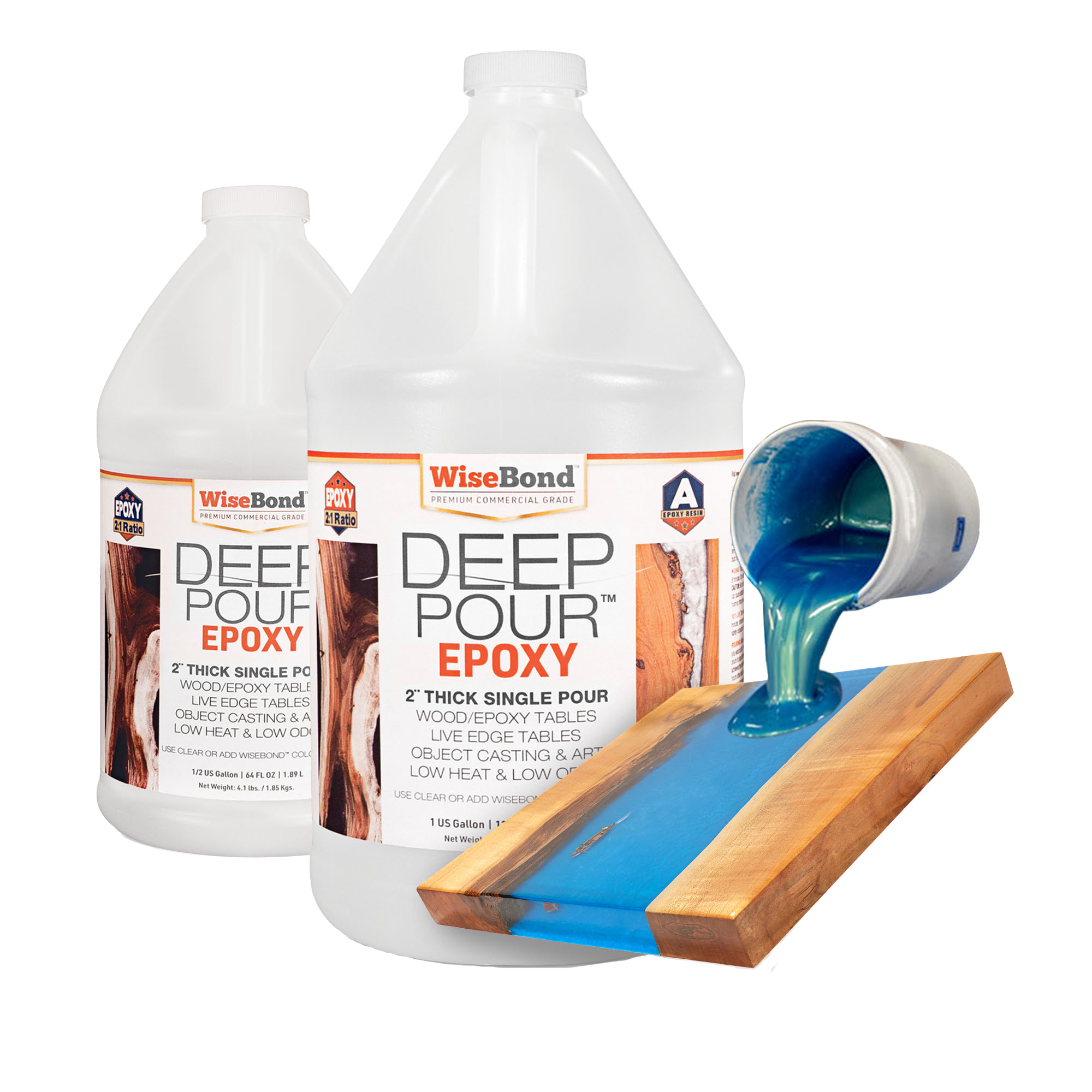 Deep Pour Epoxy - 2 inch - 2:1 Ratio - 3 Gallons (2 - 1.5 Gal Kits) &  Colorant Wise Bundle*