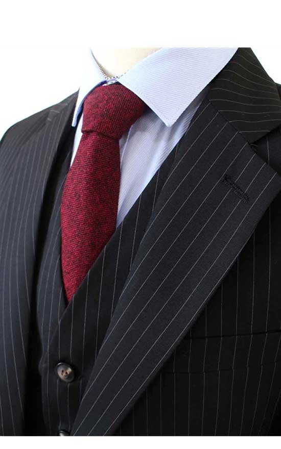 BLACK PINSTRIPE WORSTED 3 PIECE SUIT