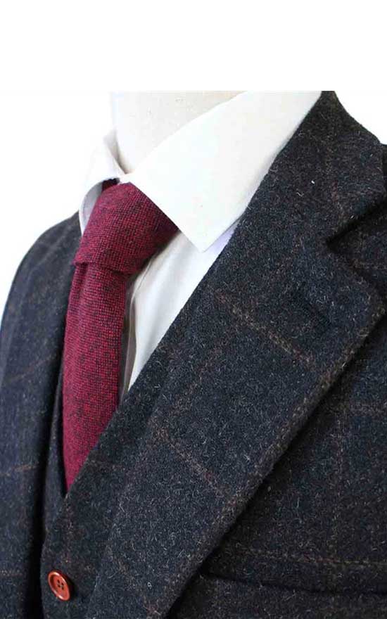 BLACK OVERCHECK PLAID TWEED 3 PIECE SUIT