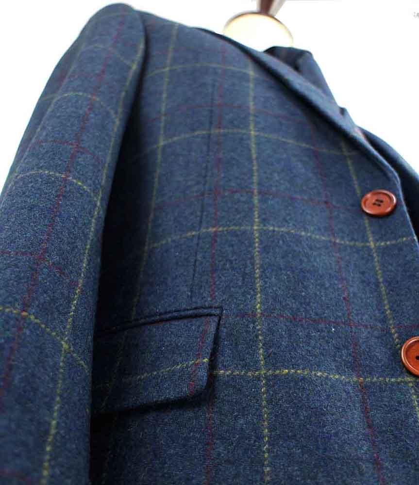 BLUE OVERCHECK PLAID TWEED 2 PIECE SUIT