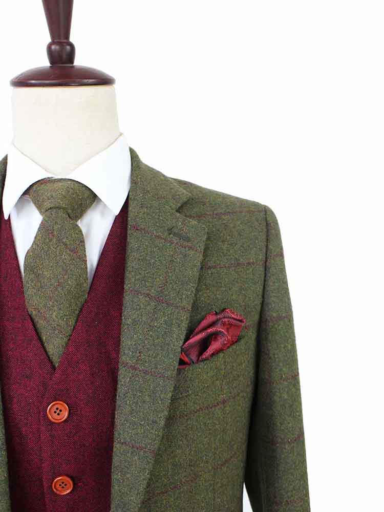 OLIVE GREEN PLAID TWEED 2 PIECE SUIT