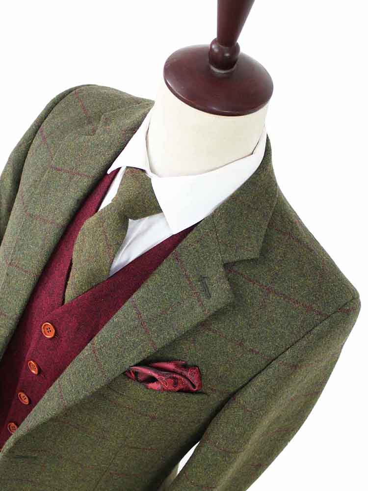 OLIVE GREEN PLAID TWEED 2 PIECE SUIT