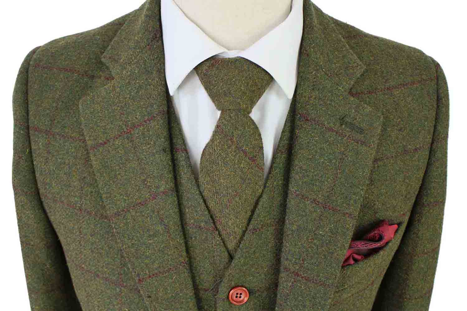 OLIVE GREEN PLAID TWEED 2 PIECE SUIT