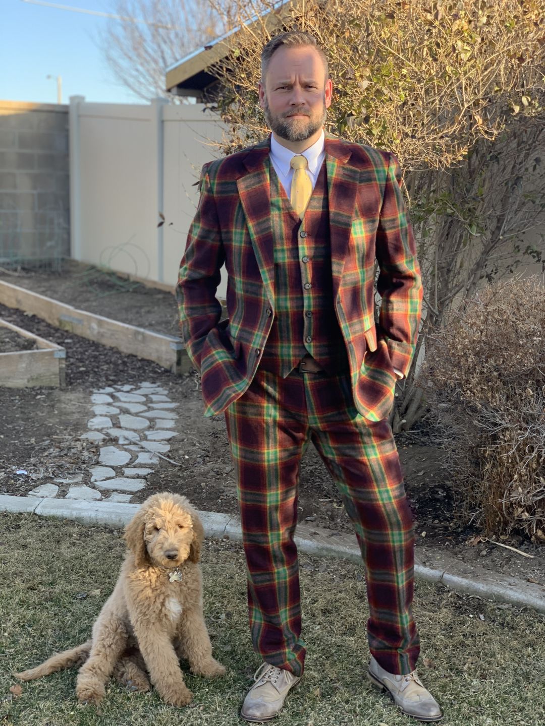 RAINBOW RED PLAID TWEED 3 PIECE SUIT