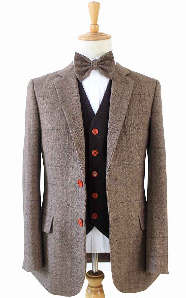 BROWN HERRINGBONE MIX & MATCH TWEED 3 PIECE SUIT