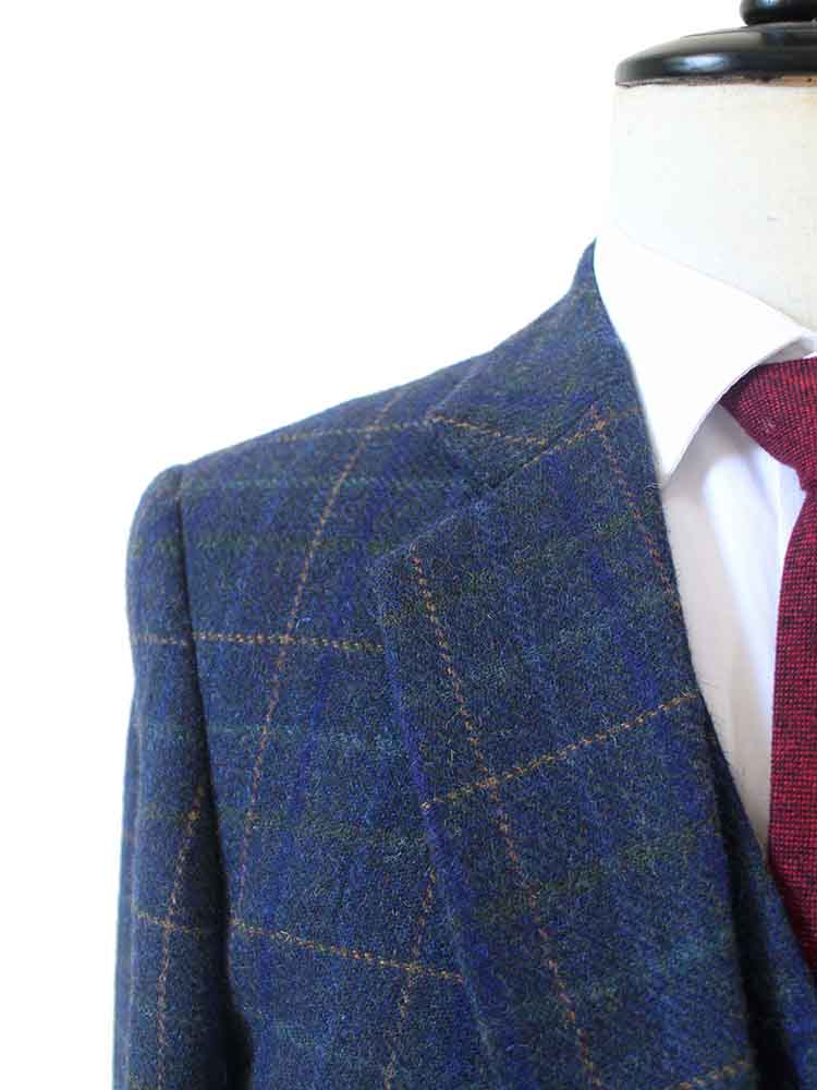 BLUE BEIGE WINDOWPANE CHECK TWEED 3 PIECE SUIT