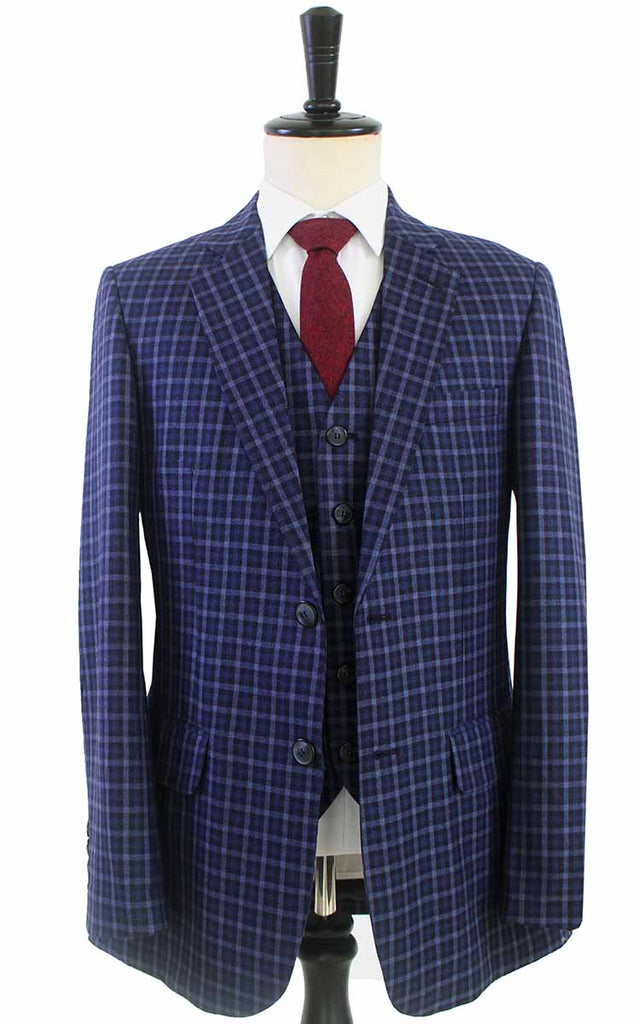 Blue Gingham Worsted 3 Piece Suit | BDtailormade