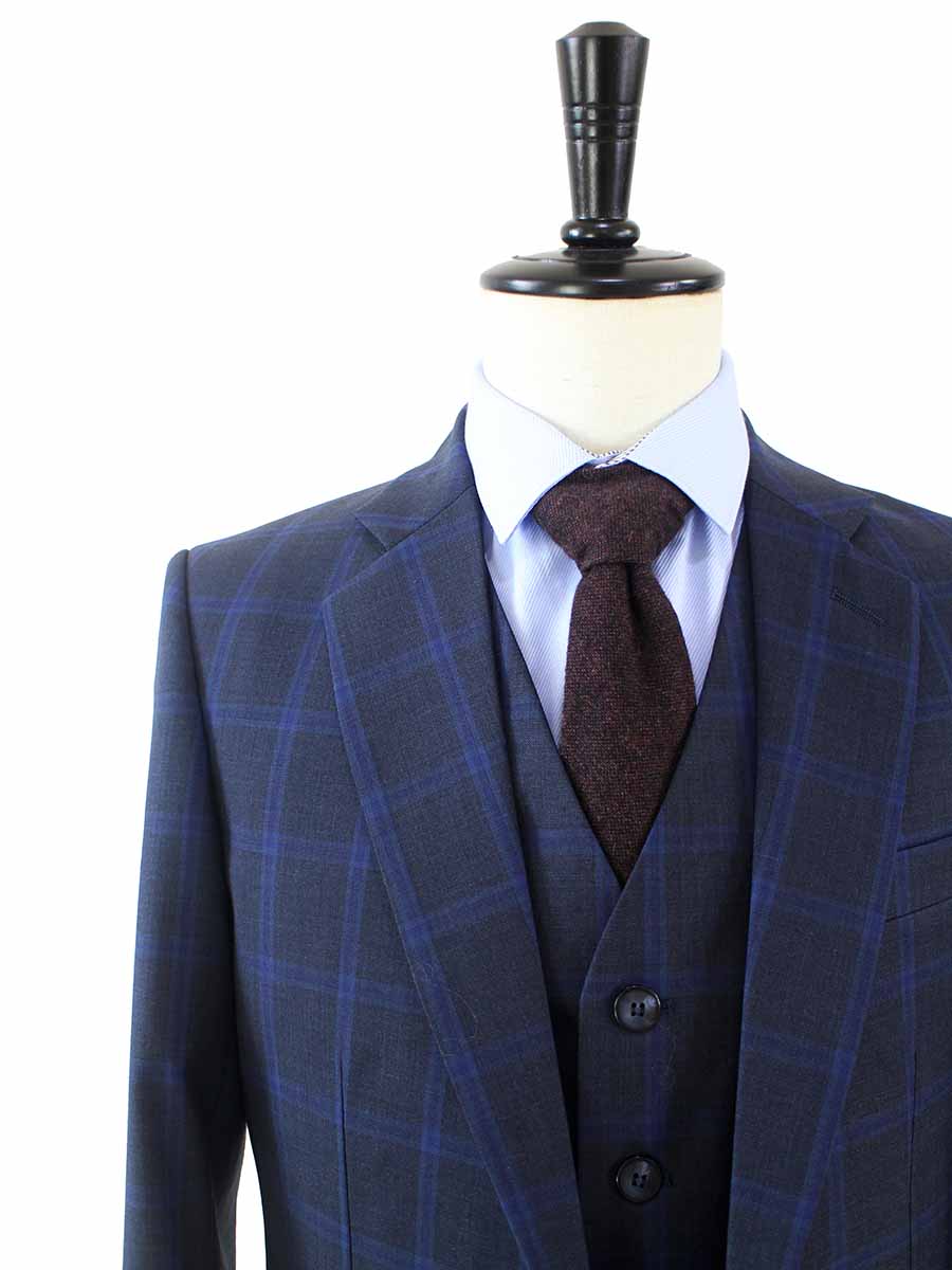 CHARCOAL WINDOWPANE WORSTED 3 PIECE SUIT