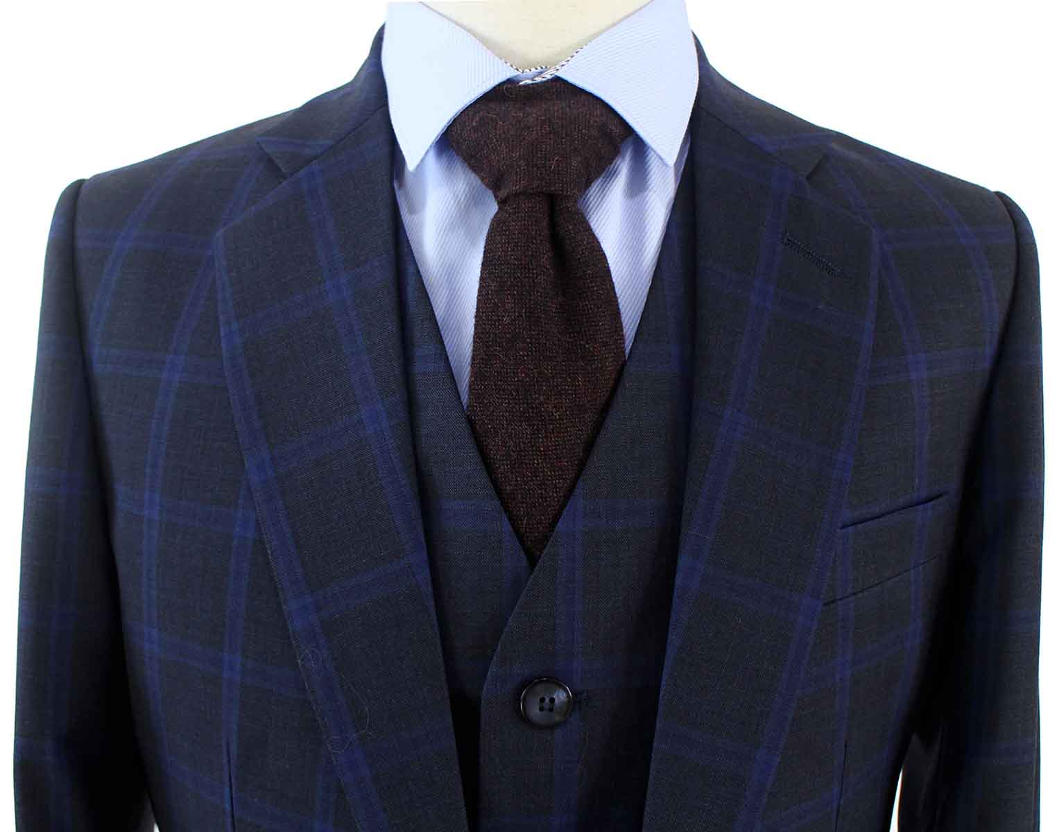 CHARCOAL WINDOWPANE WORSTED 3 PIECE SUIT