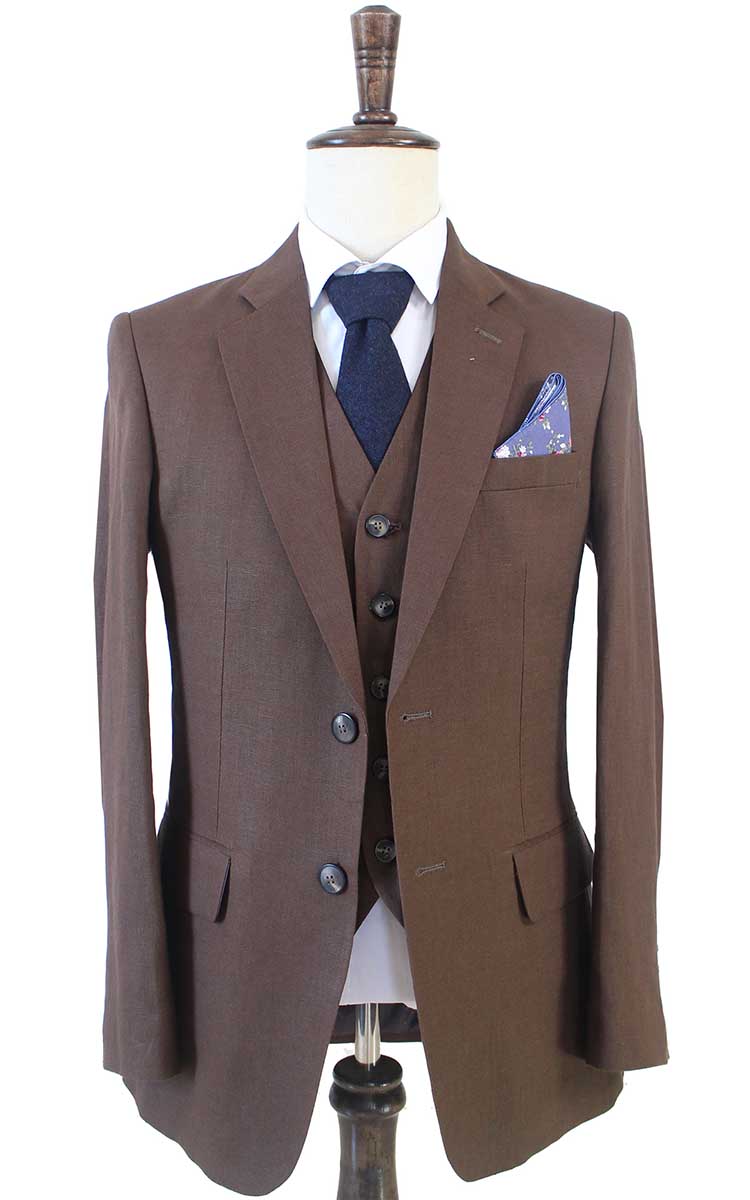 DARK BROWN 3 PIECE LINEN SUIT