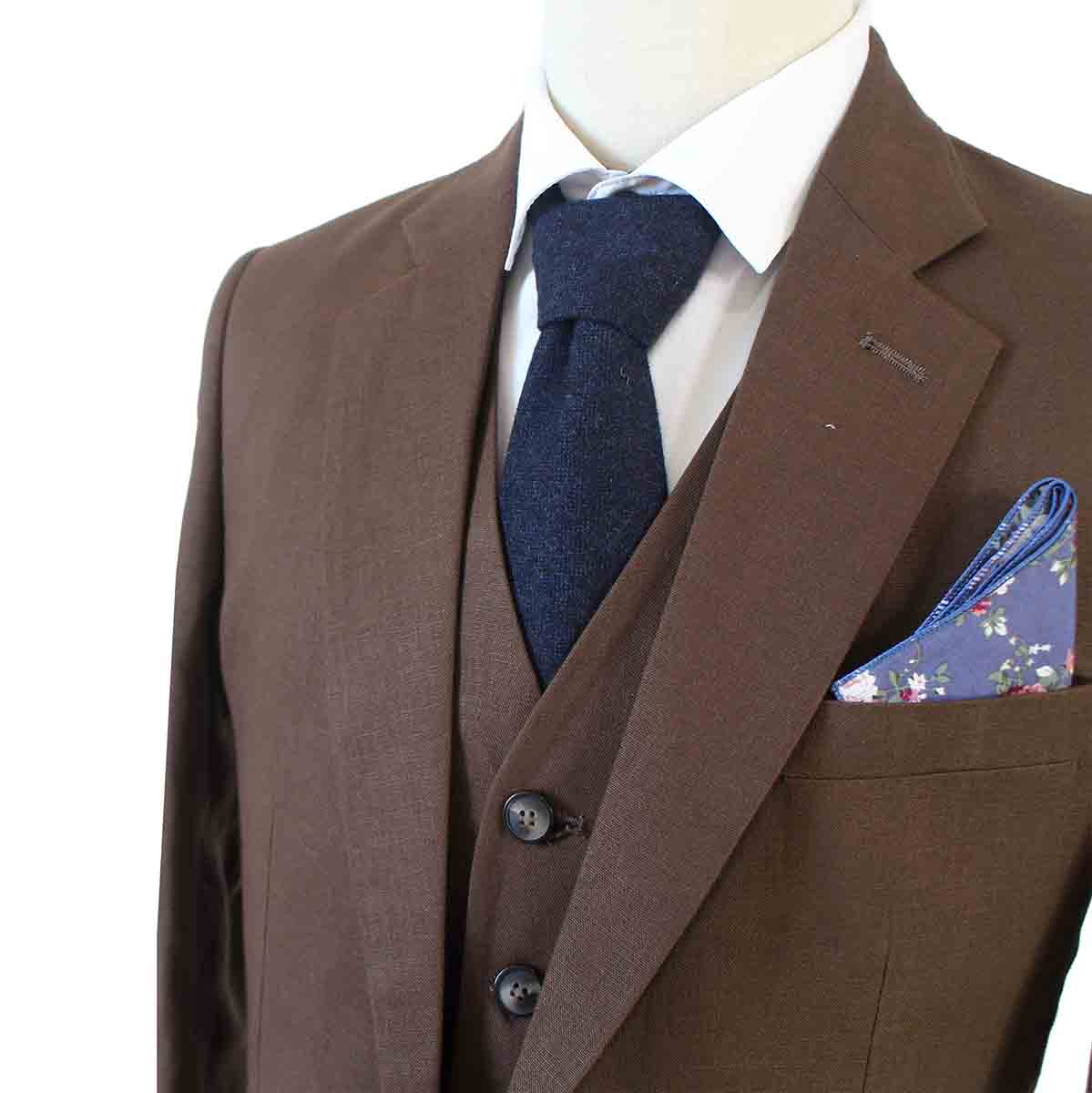 DARK BROWN 3 PIECE LINEN SUIT