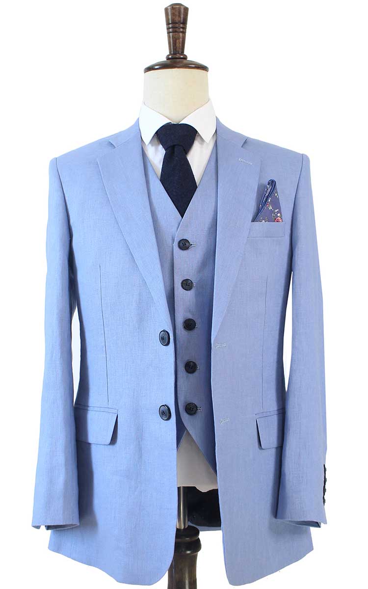 DUSTY BLUE 3 PIECE LINEN SUIT