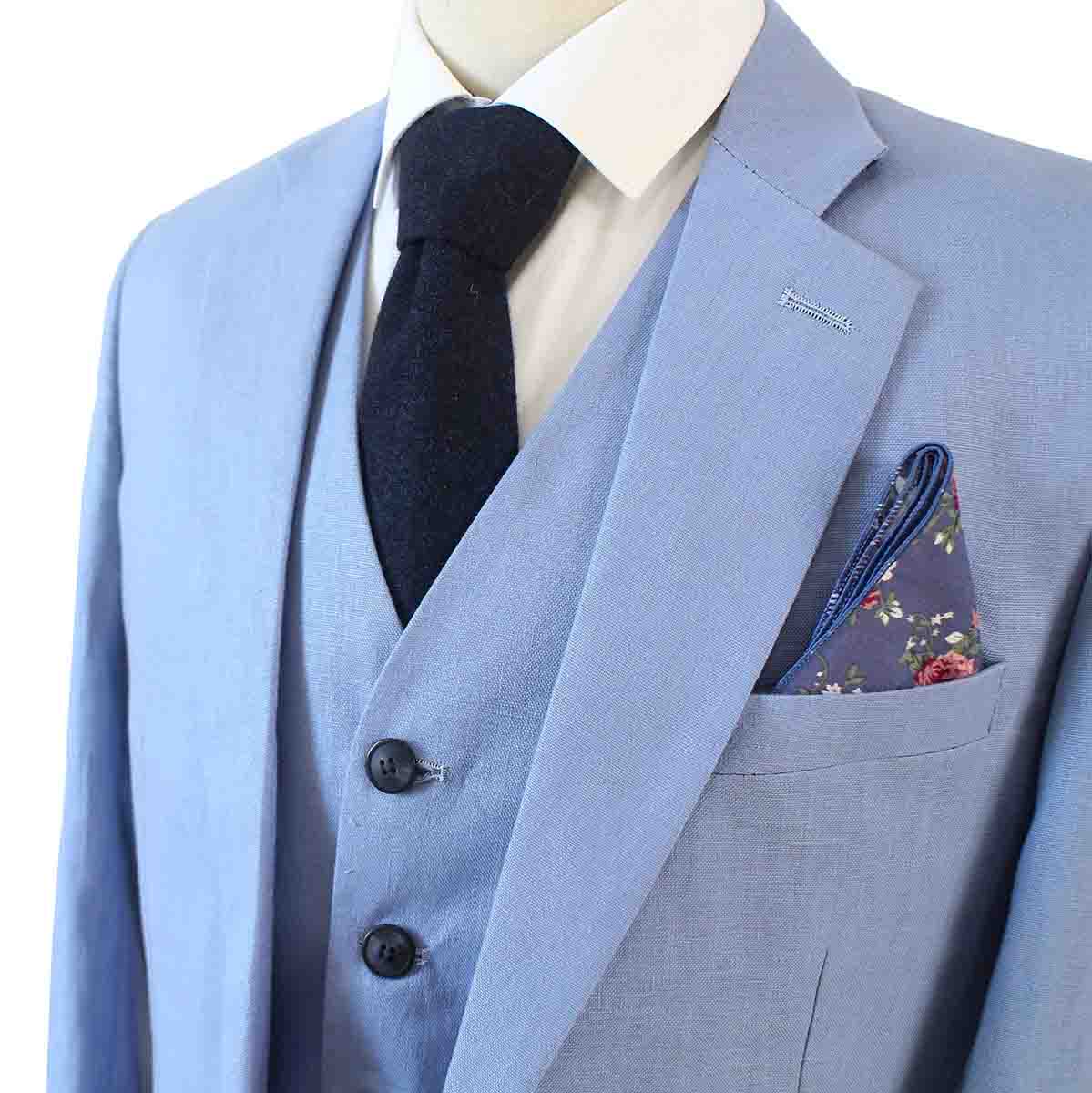 DUSTY BLUE 3 PIECE LINEN SUIT