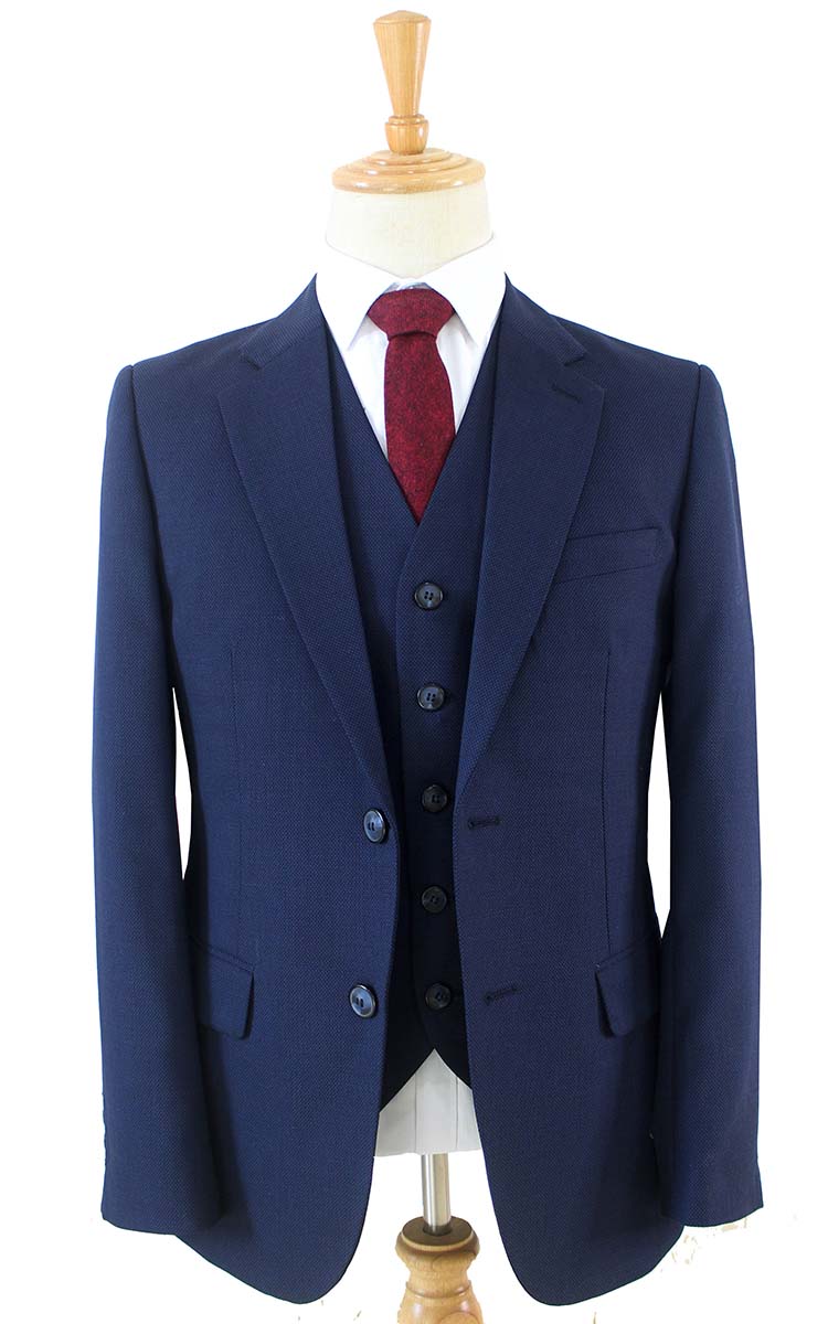 DARK BLUE BIRDSEYE WORSTED 3 PIECE SUIT