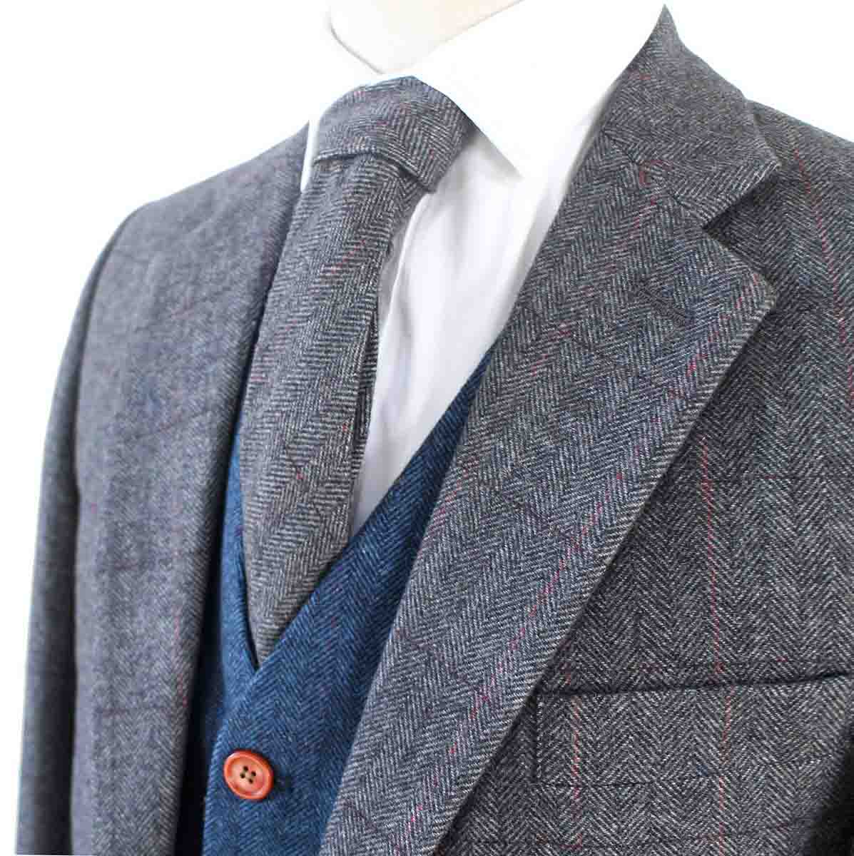 GREY HERRINGBONE MIX & MATCH TWEED 3 PIECE SUIT