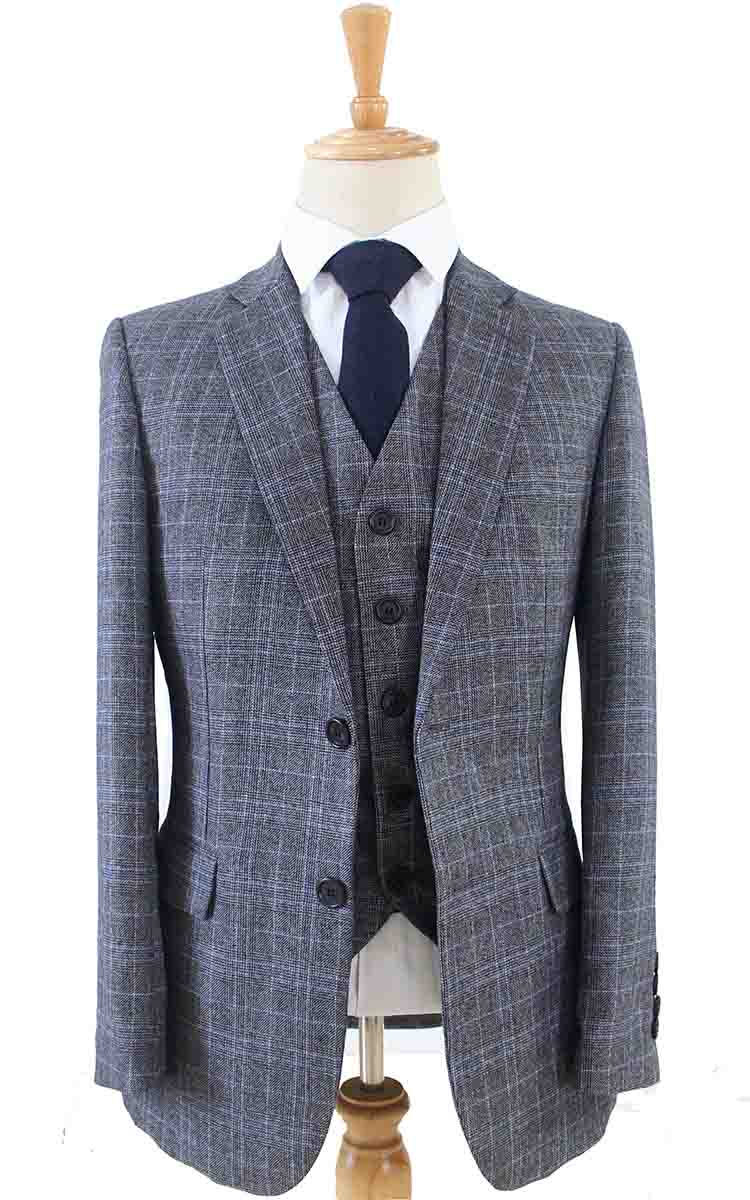 GREY PRINCE OF WALES OVERCHECK TWEED 3 PIECE SUIT丨BDtailormade