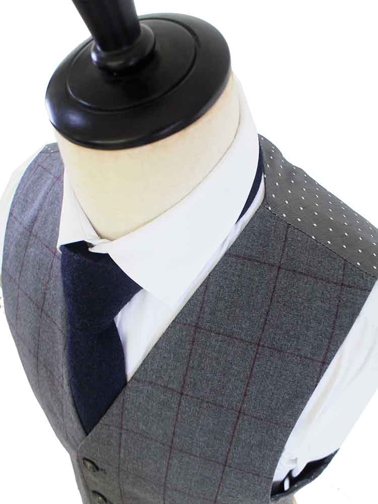 GREY RED WINDOWPANE WORSTED 3 PIECE SUIT